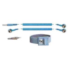 Adjustable wrist strap, blue color, with coiled cord banana/socket, alligator clip Iteco